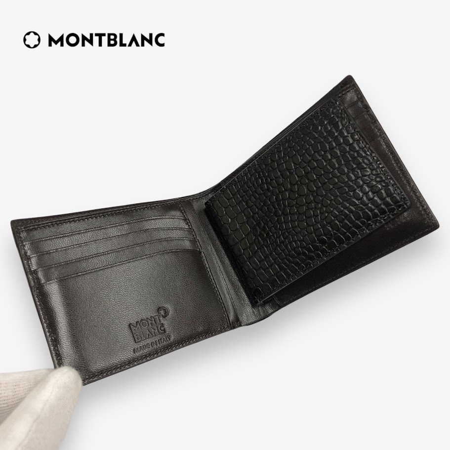 【ITFNMV5XXZ04/IT02H5Q5HSEO】超美品 MONTBLANC モンブラン クロコ型押し 二つ折り財布 札入れ 名刺入れ カードケース セット_画像5