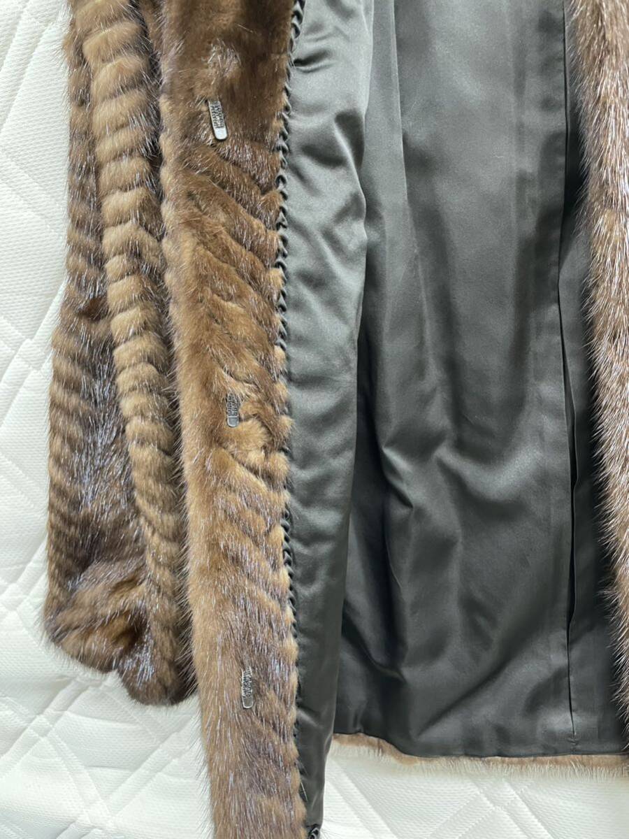 Wood Notes by OSFUR デミバフミンク ファーコート/ハーフコート 最高級毛皮 MINK リアルファー ブラウン系 サイズ11号の画像9