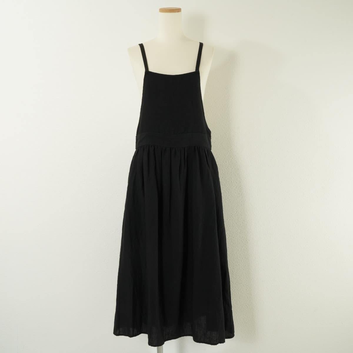 LOISIR lower Zeal linen jumper skirt Cami One-piece overall apron skirt long black 