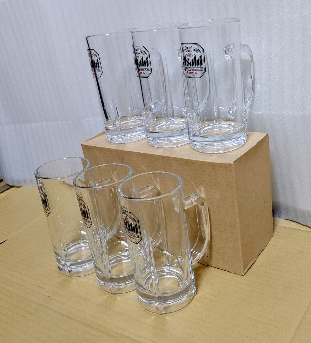  Asahi super dry beer jug middle jug business use [6 piece set ] Showa Retro new goods beer mug raw beer glass present condition goods 