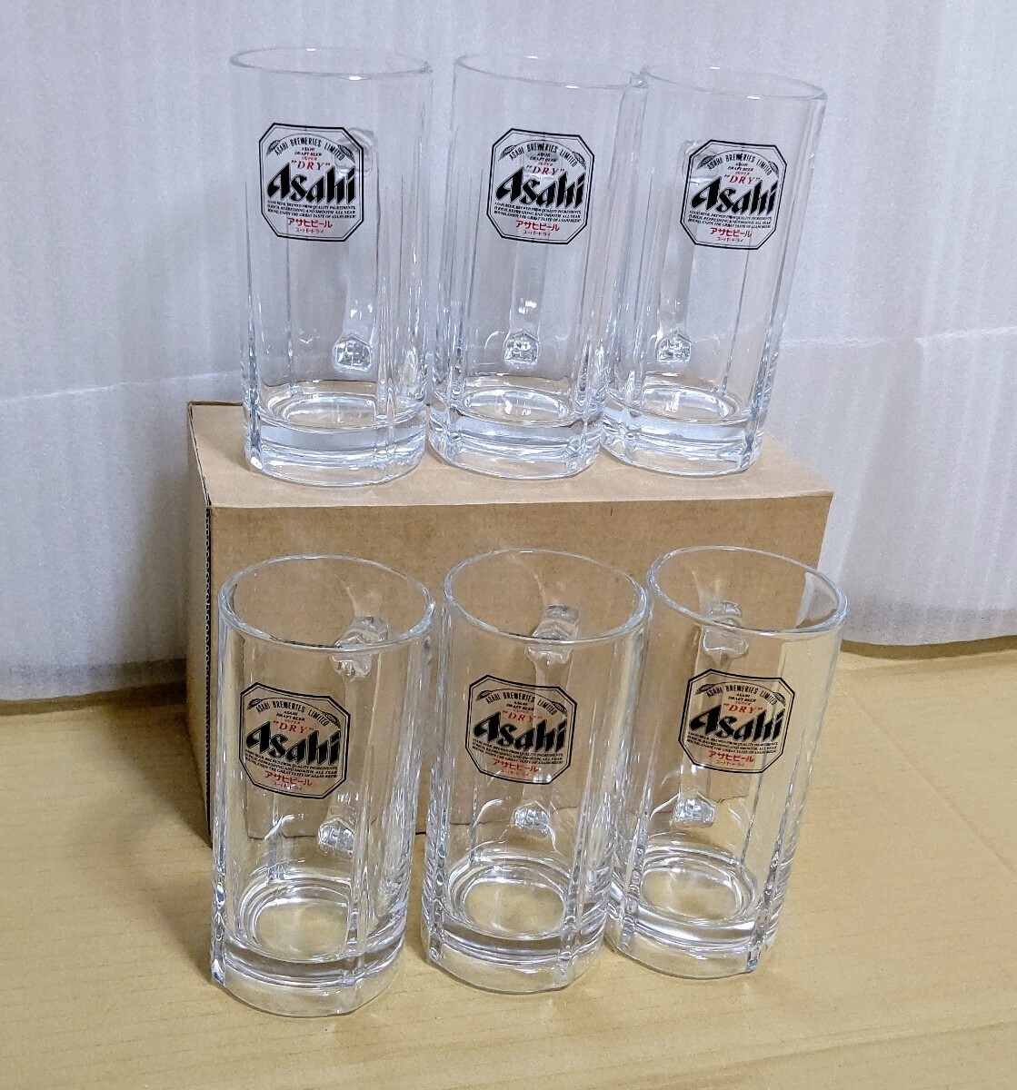  Asahi super dry beer jug middle jug business use [6 piece set ] Showa Retro new goods beer mug raw beer glass present condition goods 