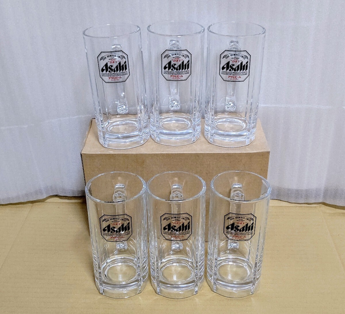  Asahi super dry beer jug middle jug business use [6 piece set ] Showa Retro new goods beer mug raw beer glass present condition goods 