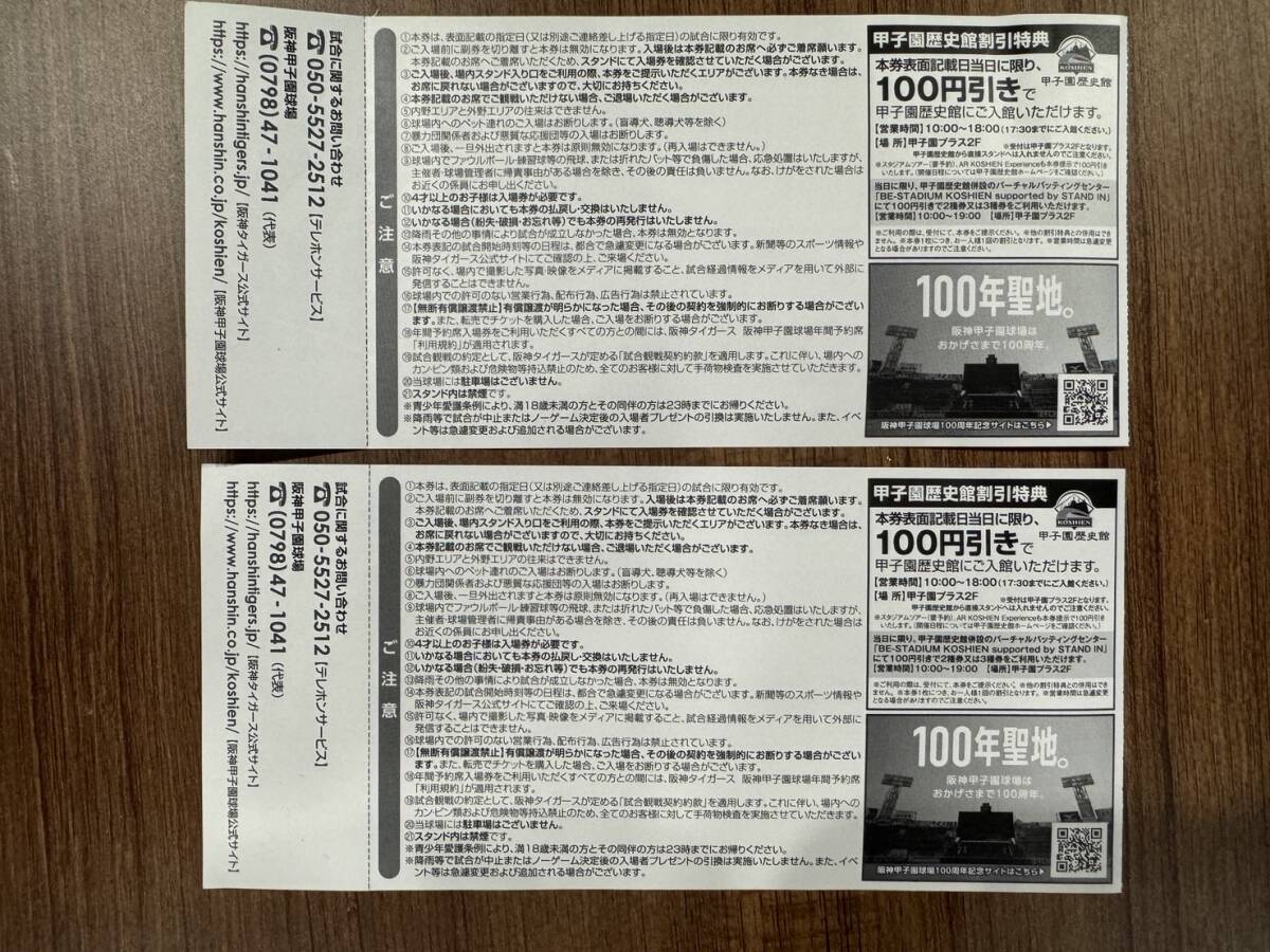 4月11日（木）18時～ 阪神甲子園球場 阪神 VS 広島 グリーンシート 2席 連番 31段目 チケットの画像2