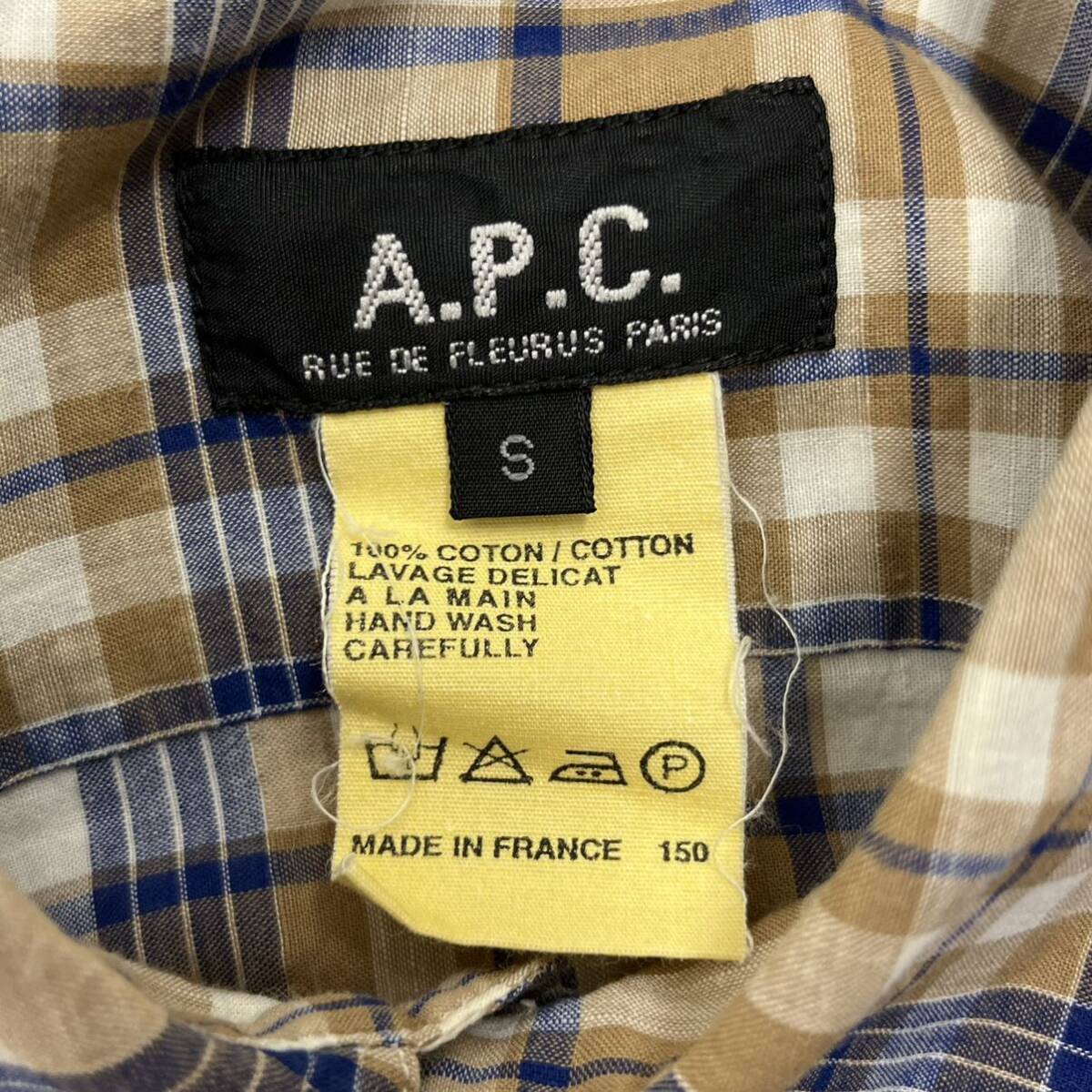 A.P.C. フランス製 コットンシャツ 半袖シャツ チェック柄 チェックシャツ 総柄シャツ 薄手 アーペーセー【レターパックライト郵送可】M_画像9