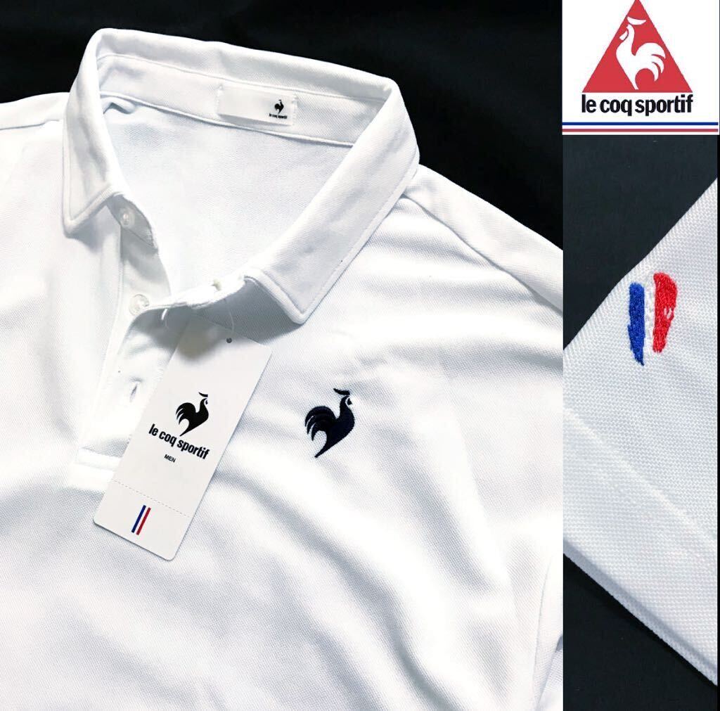 *102 новый товар [ мужской XL(O)] белый весна лето Le Coq s Porte .fle coq sportif олень. . рубашка-поло с коротким рукавом QMMVJA43 Golf теннис 