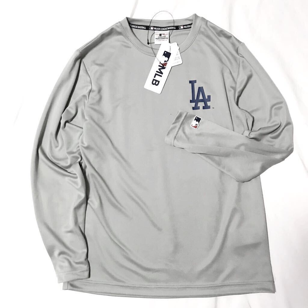 ◎139新品【メンズLL】灰グレー MLB公式　ロサンゼルス・ドジャース　ドライメッシュ　ロングTシャツ ワンポイントロゴ　大谷翔平 山本由伸_画像2