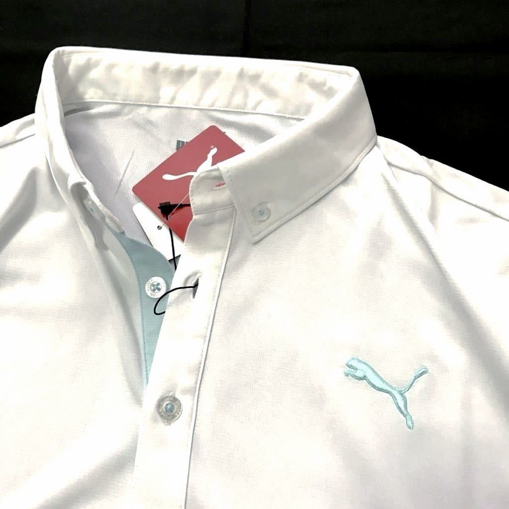 *H612 новый товар [ мужской M] белый белый PUMA GOLF Puma Golf левый . вышивка Logo . пот скорость . материалы стрейч рубашка-поло 