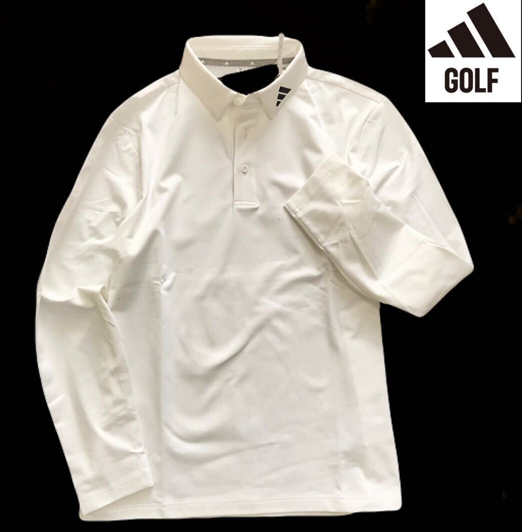 ●M189新品 【メンズL】白 アディダスゴルフ 裏起毛 ボタンダウン ポロシャツ 長袖 adidas GOLF ゴルフウェア 高品質生地の画像2