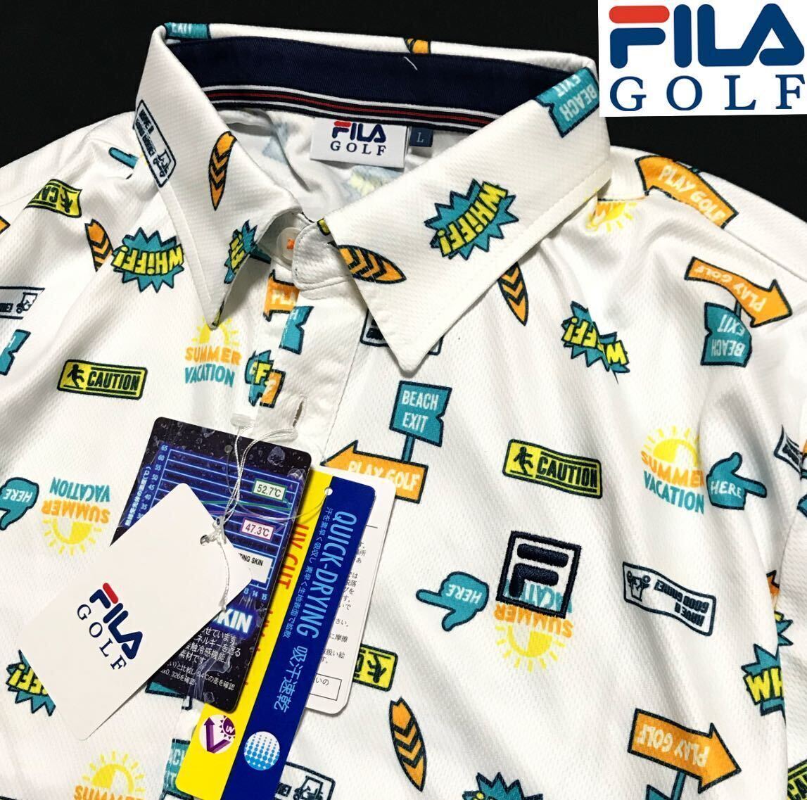 ▲B231新品【メンズLL(O)】 742607 白 FILA GOLF コミック柄 フィラゴルフ QUICK-DRY吸汗速乾 ストレッチ ポロシャツ_画像1