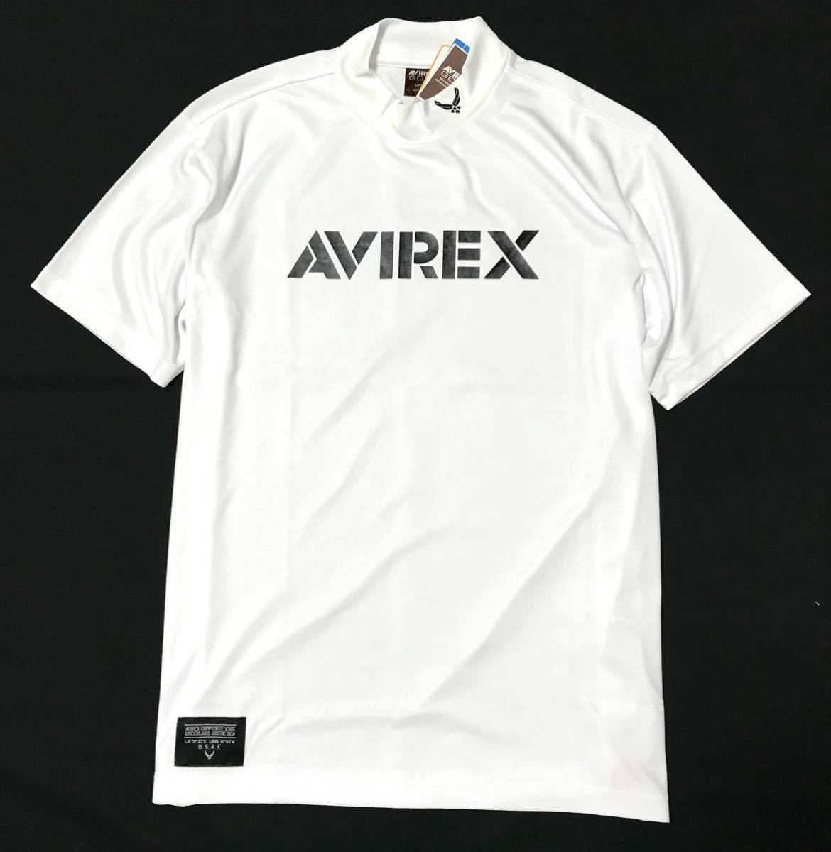 ◆H372新品 メンズL【AVIREX GOLF】白ホワイトアヴィレックス ゴルフ 吸汗速乾 衿刺繍ロゴ モックネック半袖シャツの画像2