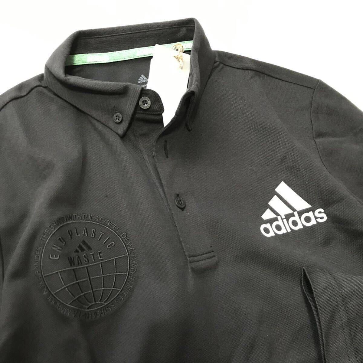 新品 【メンズL】黒 アディダスゴルフ ボタンダウン ポロシャツ 長袖 adidas GOLF ゴルフウェア_画像2