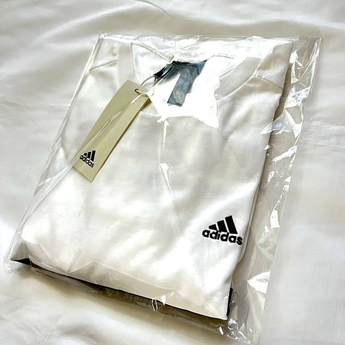 ●M199新品【メンズL】白ホワイト ゴルフにオススメ adidas アディダス 背面BIGロゴ クルーネック長袖シャツ コットンの画像2