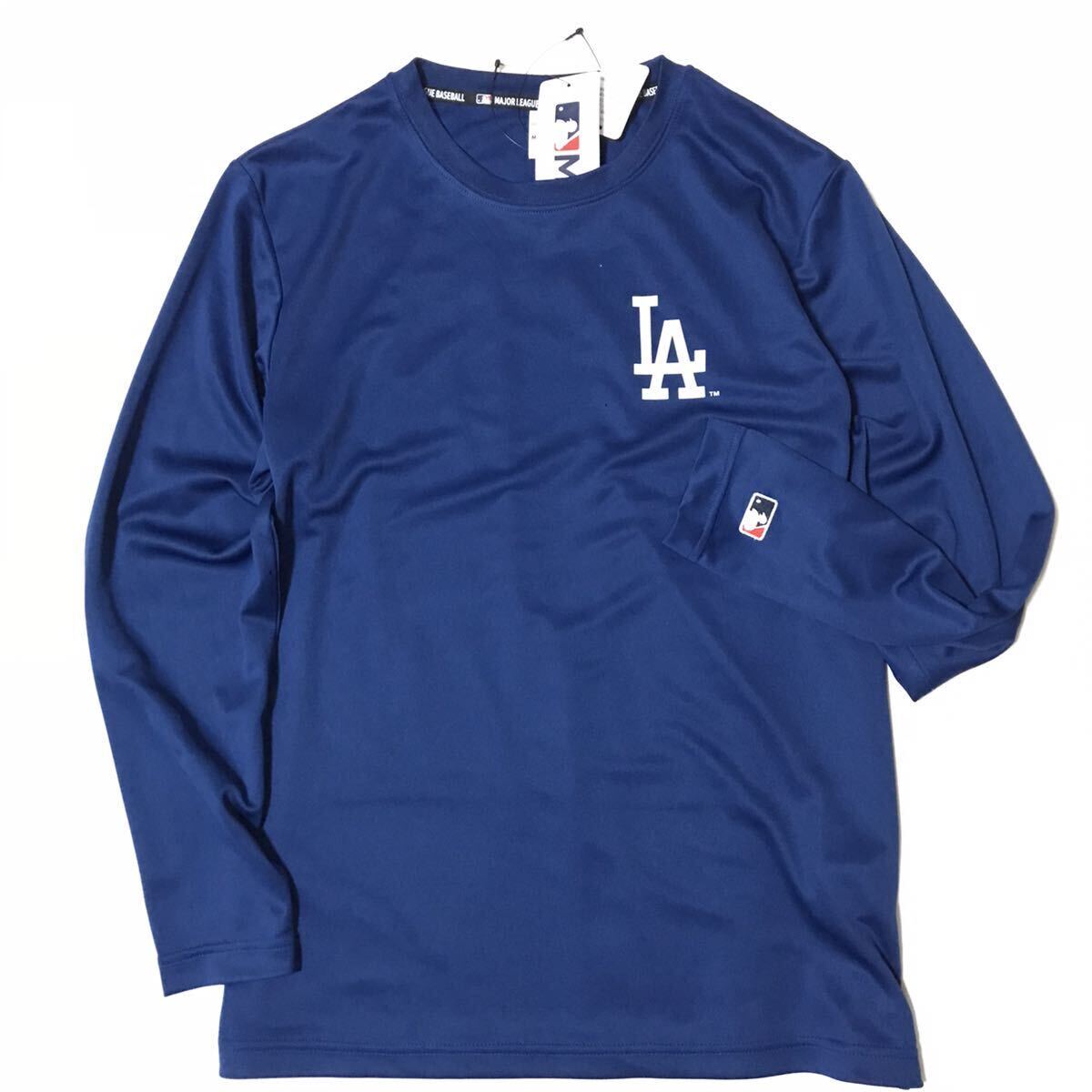 ◎142新品【メンズLL】ブルー MLB公式 ロサンゼルス・ドジャース ドライメッシュ ロングTシャツ ワンポイントロゴ 大谷翔平 山本由伸の画像2