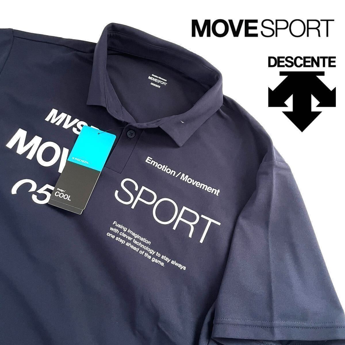 □z061新品【メンズM】紺 DMMVJA74 ゴルフ DESCENTE MOVE SPORT デサントムーヴスポーツ SUNSCREEN COOL 吸汗速乾 ポロシャツの画像2