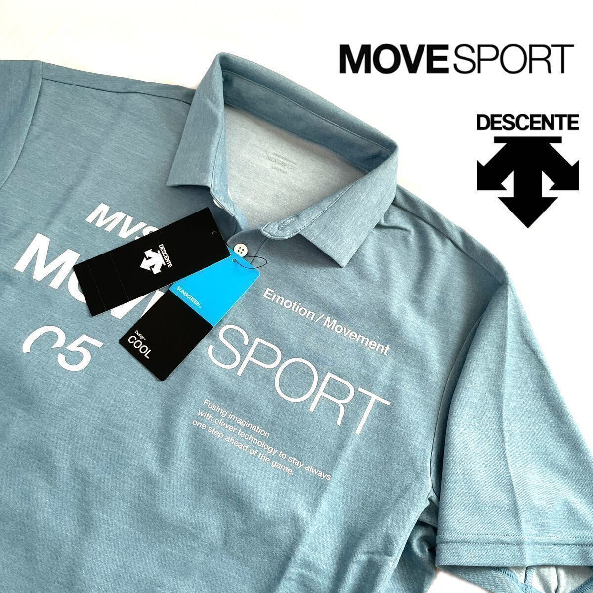 〓K045新品【メンズXL(O)】青 ゴルフ DESCENTE MOVE SPORT デサントムーヴスポーツ SUNSCREEN COOL 吸汗速乾 ポロシャツ高品質 さらさら_画像1