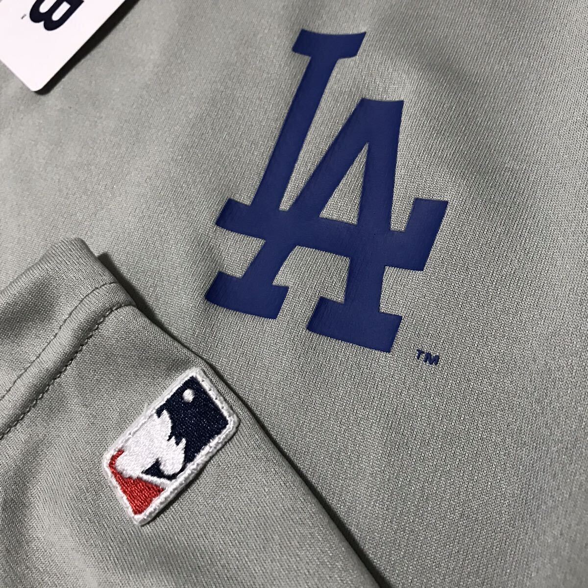 ◎138新品【メンズL】灰グレー MLB公式　ロサンゼルス・ドジャース　ドライメッシュ　ロングTシャツ ワンポイントロゴ　大谷翔平　山本由伸