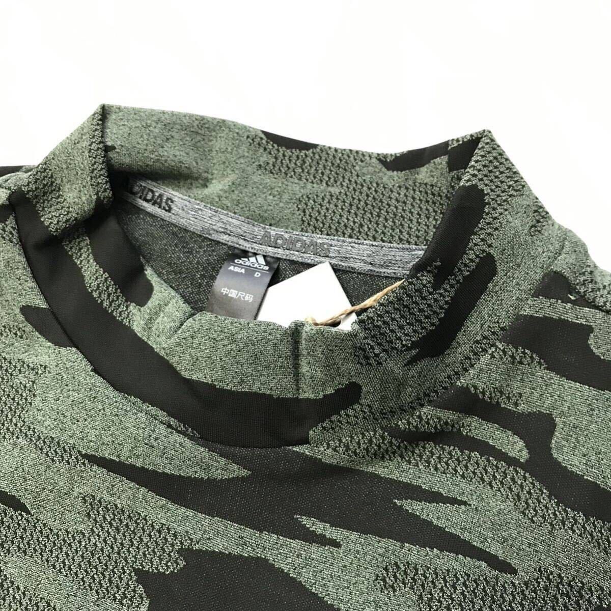 ◆H562新品【メンズM】迷彩グリーン アディダス ゴルフ カモフラージュプリント 吸汗速乾 半袖モックネックシャツの画像3