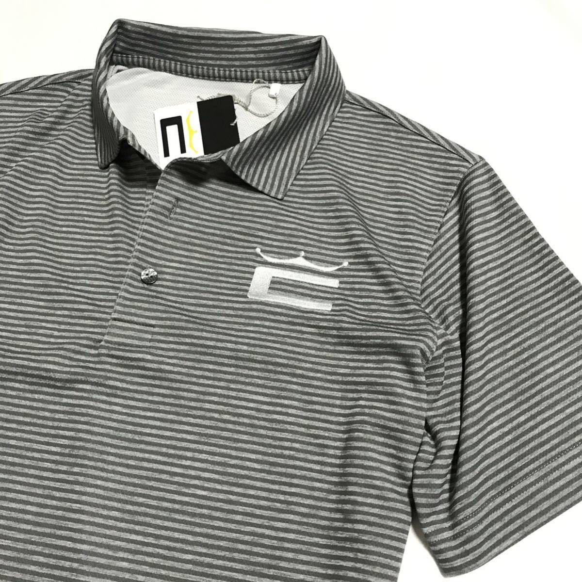 ◆H191新品 【メンズM】灰グレー PUMA Cobra Golf プーマ コブラゴルフ 左胸刺繍ロゴ 高品質 ストレッチ DRYボーダーポロシャツの画像2