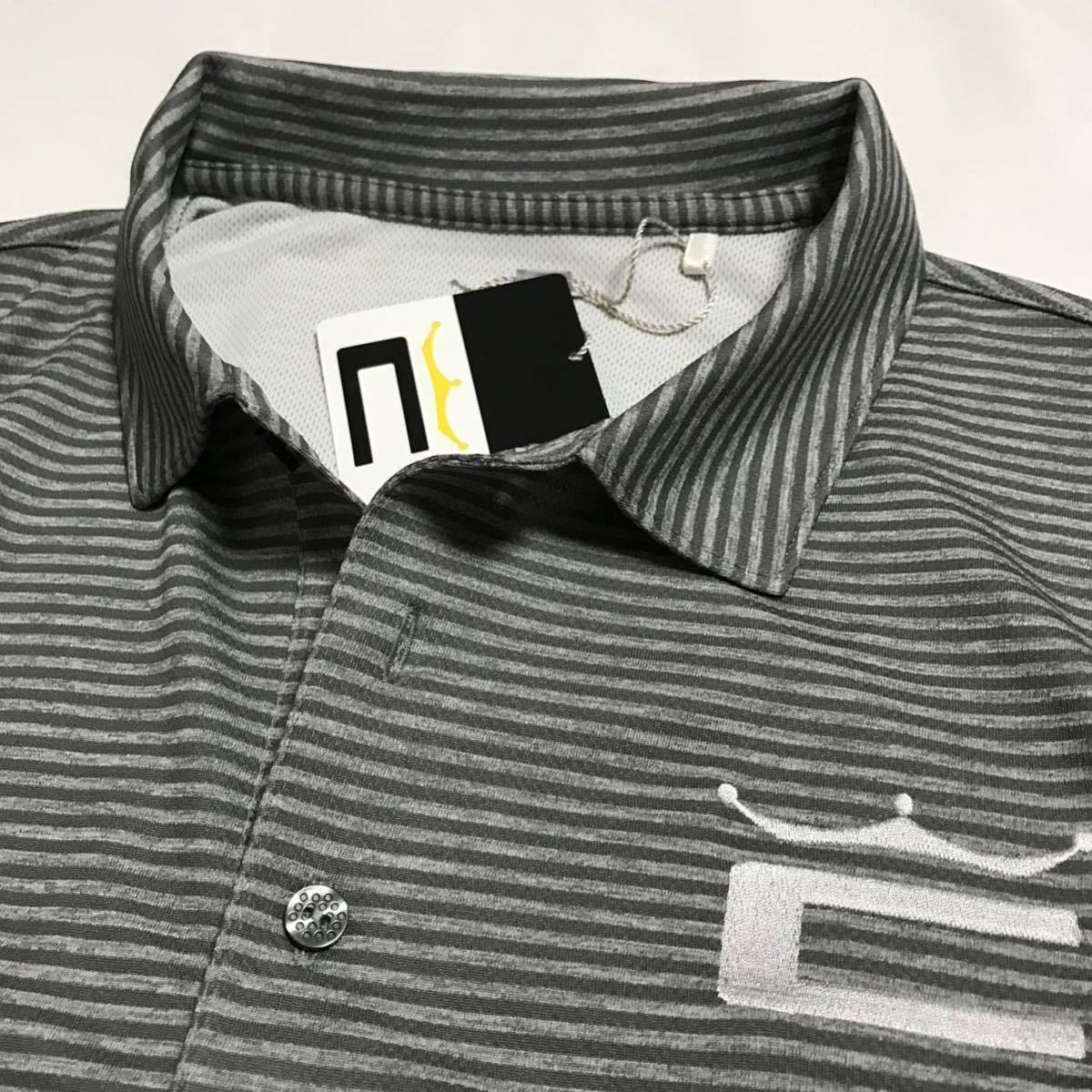 ◆H191新品 【メンズM】灰グレー PUMA Cobra Golf プーマ コブラゴルフ 左胸刺繍ロゴ 高品質 ストレッチ DRYボーダーポロシャツの画像4
