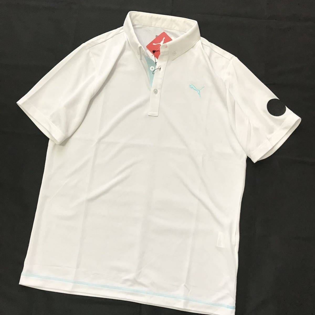 ◆H224 新品 【メンズXL】白ホワイト PUMA GOLFプーマゴルフ 左胸刺繍ロゴ 吸汗速乾素材ストレッチ ポロシャツの画像4