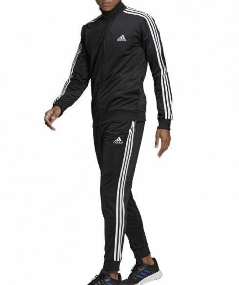 □z041新品【メンズL】 黒ブラック adidas アディダス 上下セット ジャージ パンツ セットアップ スリーストライプス オールシーズンの画像2