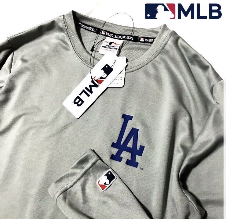 ◎137新品【メンズM】灰グレー MLB公式　ロサンゼルス・ドジャース　ドライメッシュ　ロングTシャツ ワンポイントロゴ　大谷翔平　山本由伸_画像1