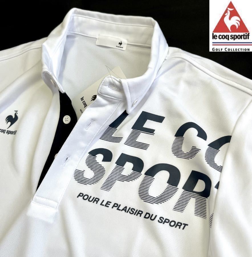 ◆H144新品【メンズL】白ホワイト ルコック 左胸ロゴ 半袖ポロシャツ ゴルフ ボタンダウン le coq sportif ゴルフ さらさら生地 UV_画像1