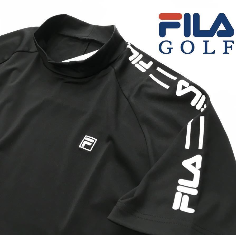 ◆H118新品【メンズL(LG)】黒ブラック FILA GOLF フィラ ゴルフ スムース モックネック シャツ 吸汗速乾 ゴルフウエア接触冷感 UVカットの画像1