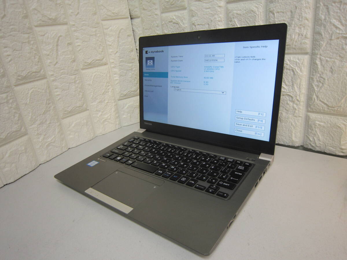 1016★TOSHIBA dynabook R63/D Core i7 6500U メモリ/8GB SSD/無 BIOS確認