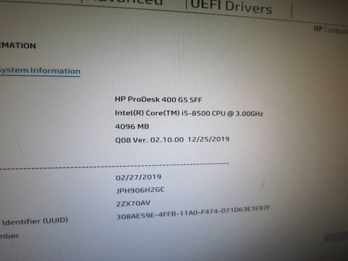 1144★HP ProDesk 400 G5 SFF Core i5 8500 HDD/無 メモリ/4GB　BIOS確認_画像2