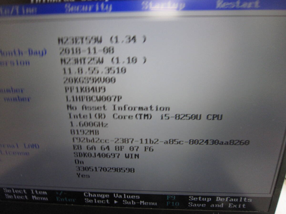 1210★Lenovo ThinkPad X1 Carbon 6th Generation Core i5 8250U メモリ/8GB SSD/無 ジャンクの画像3
