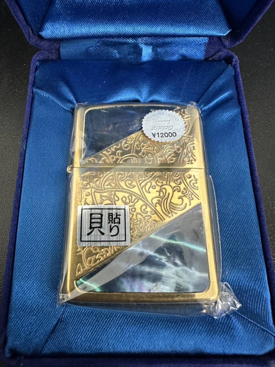 ZIPPO ジッポーライター ゴールドカラー 貝貼りの画像1