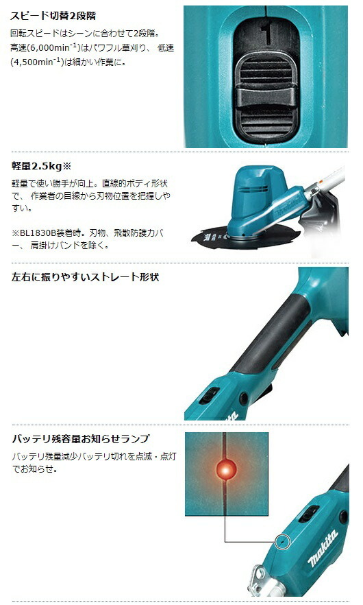 在庫 個人宅不可 マキタ 充電式草刈機 MUR194DSF バッテリBL1830B+充電器DC18SD付 刈込幅φ200mm 金属8枚刃式 18V対応 makita 大型製品_画像4