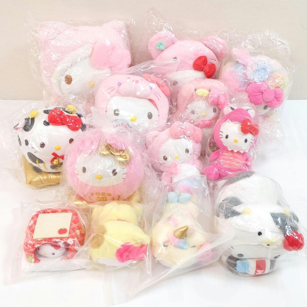 1円【美品】SANRIO ハローキティ ぬいぐるみ 13点セット まとめ 干支 レインボーウサギ ネコ チョコビ 等/71_画像1