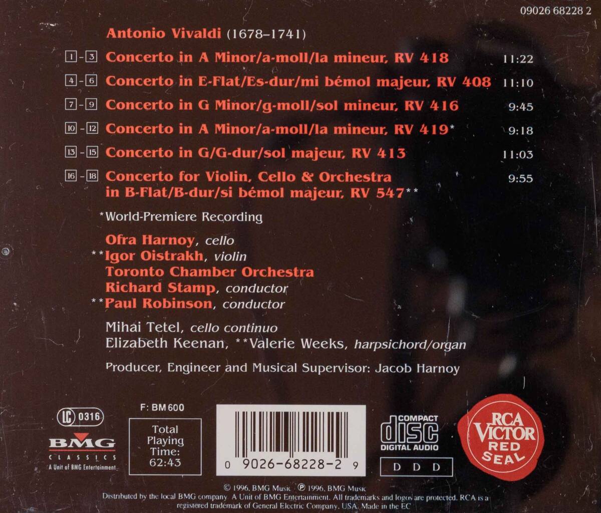 オーフラ・ハーノイ OFRA HARNOY チェロ：Vivaldi ヴィヴァルディ/ Cello Concertosの画像4