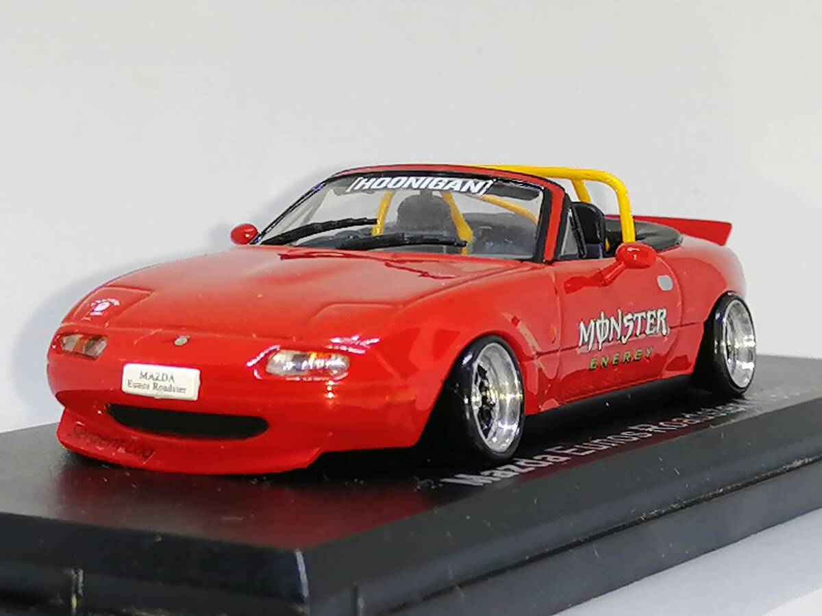 1/43 ノレブ Mazda Eunos Roadster (1989） 改 アルミ 深リム ローダウン 改造 ユーノス F/Rスポイラー MONSTERENERGY デカール カスタムの画像1