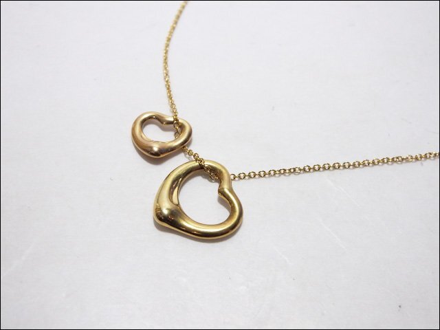 輝く高品質な K18 TIFFANY&Co./ティファニー◆ダブルオープンハートネックレス 美品 750◆40cm 本体のみ 5.4g イエローゴールド
