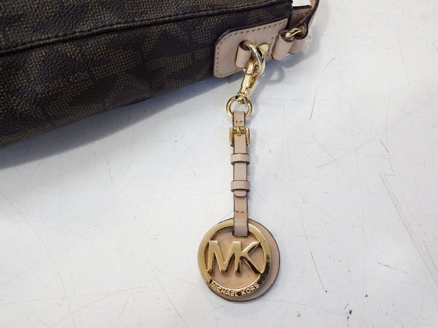 難あり/現状品★MICHAEL KORS マイケルコース ショルダー バッグ ブラウン系 ロゴ総柄 PVC/レザー クロスボディ可_画像4