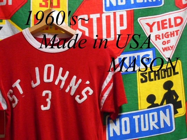 ★雰囲気◎な1枚★Made in USA製アメリカ製MASONメイソンビンテージカレッジアスレチックフェルトプリントTシャツ60s60年代ナンバリング_♪1960s~ MASON♪