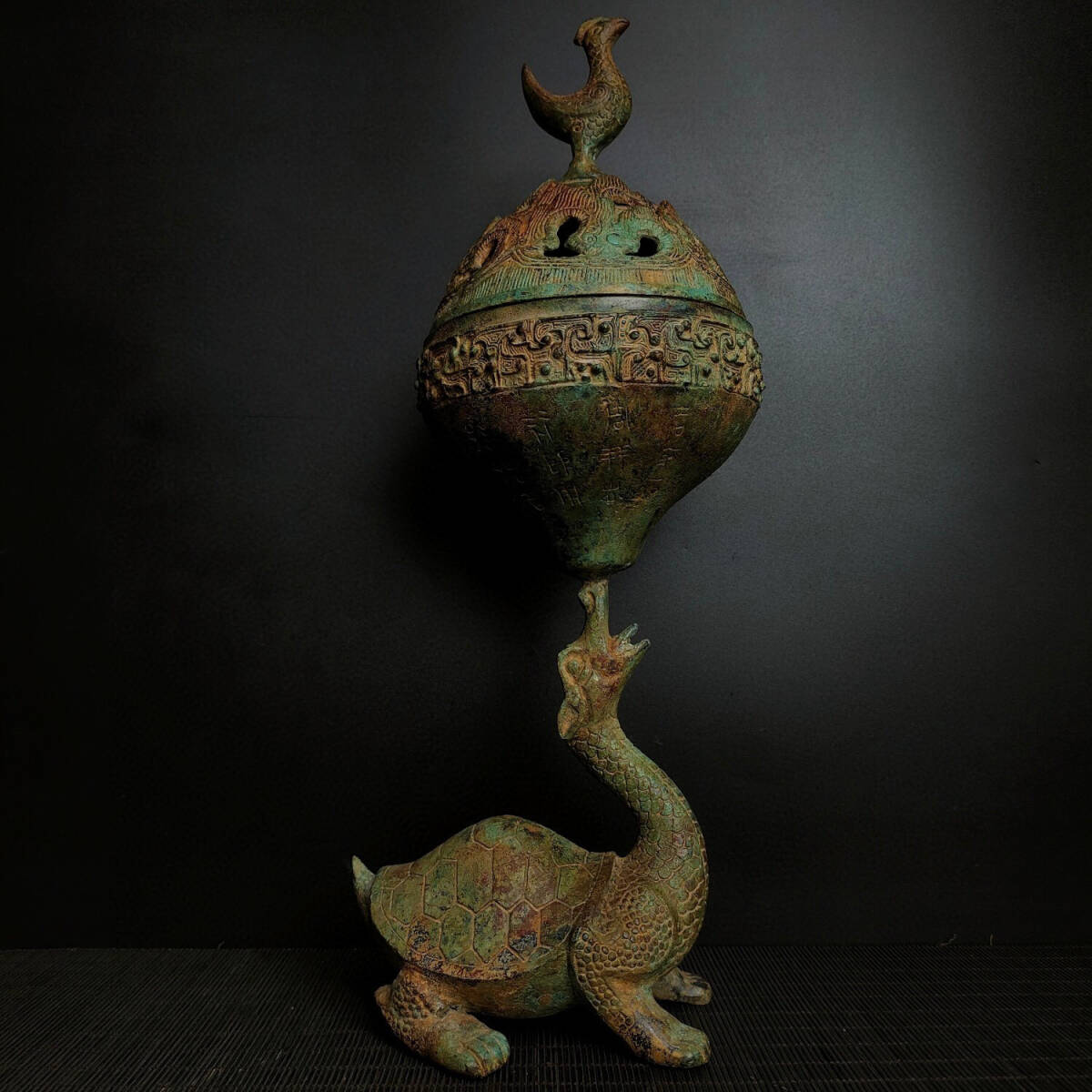 ▽鴻▽ 戦 青銅製 立鳥龜熏 置物 古賞物 中国古玩 中国古美術_画像6