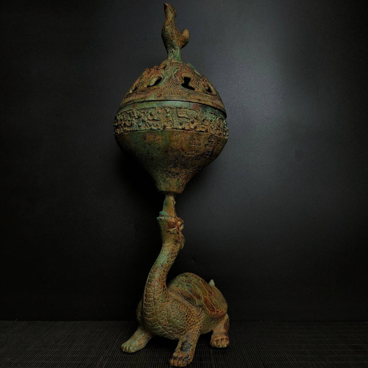 ▽鴻▽ 戦 青銅製 立鳥龜熏 置物 古賞物 中国古玩 中国古美術_画像4