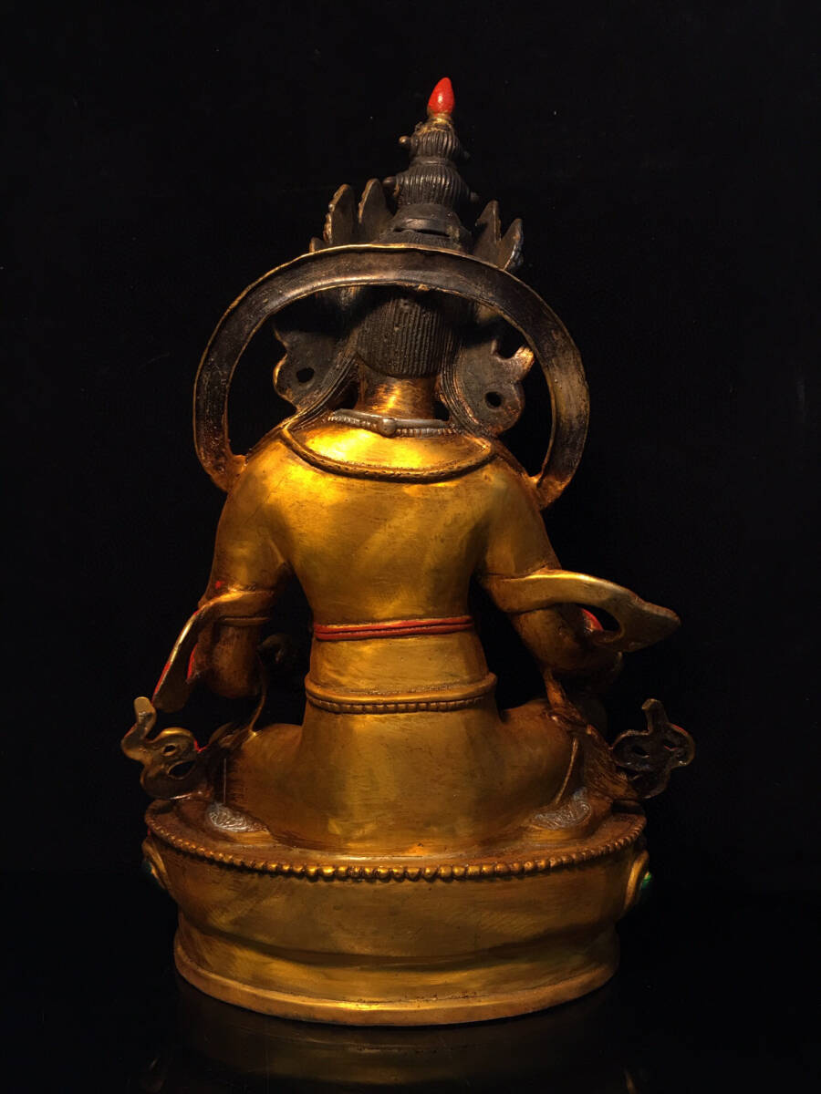 ▽鴻▽ 銅製 彩繪 金鍍 黄財神像 置物 古賞物 中国古玩 中国古美術