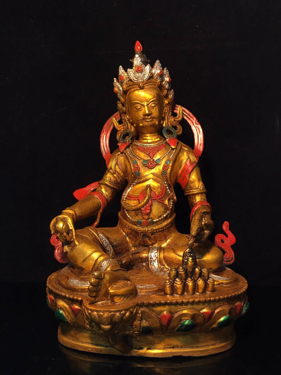 ▽鴻▽ 銅製 彩繪 金鍍 黄財神像 置物 古賞物 中国古玩 中国古美術
