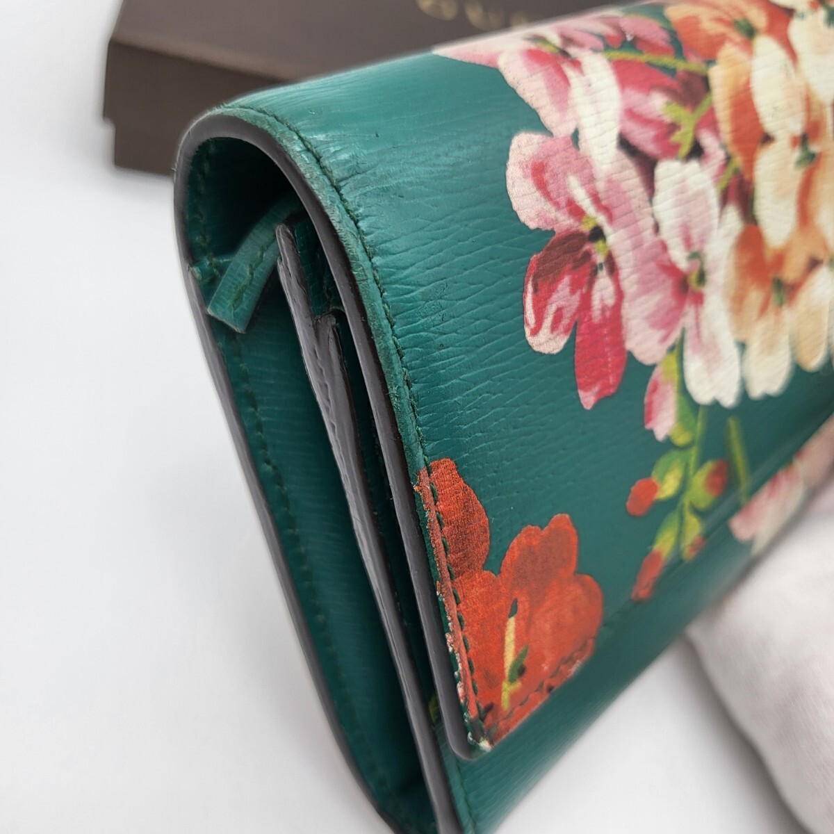 箱付き GUCCI グッチ ブルームス 長財布 財布 花柄 グリーン 緑 レザー