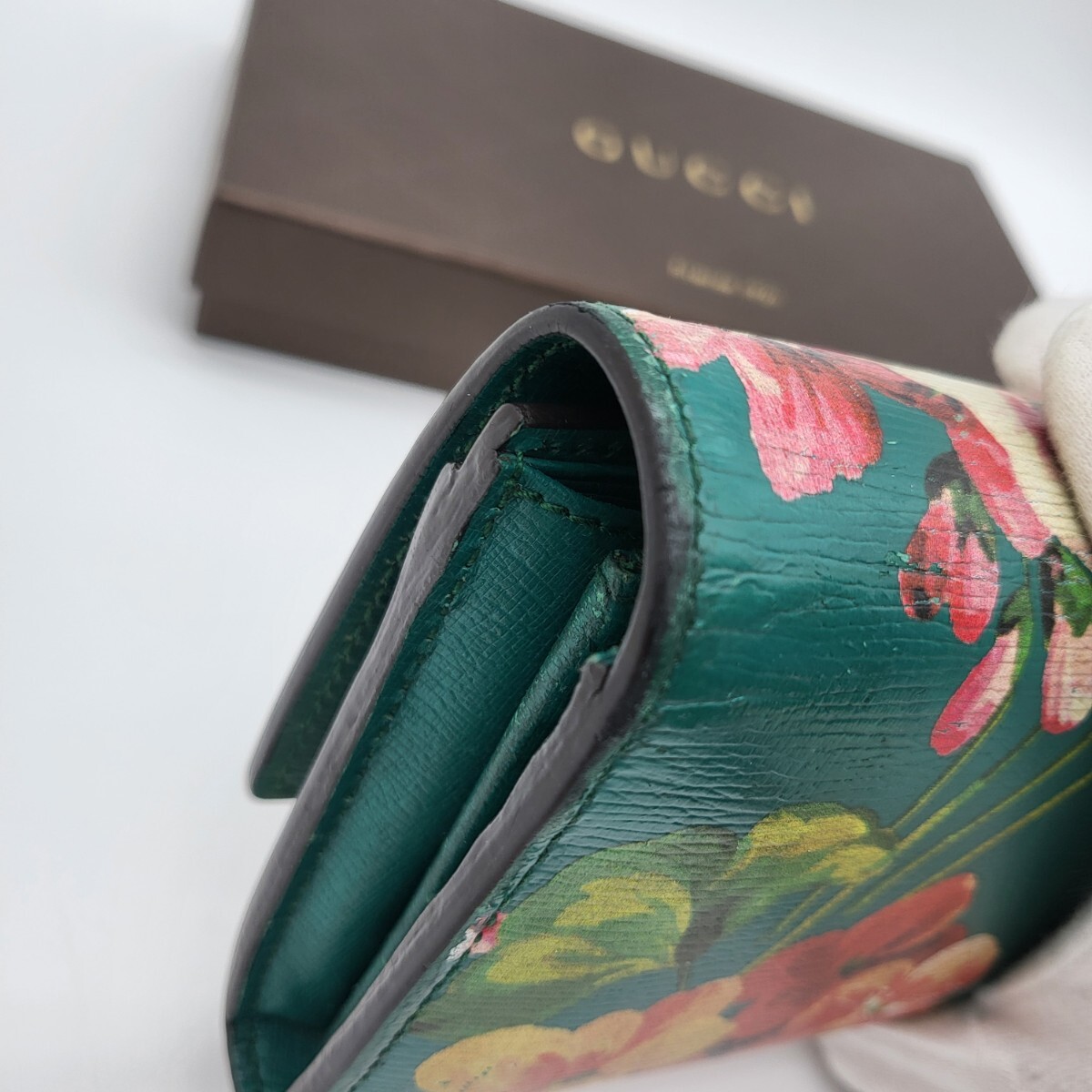 箱付き GUCCI グッチ ブルームス 長財布 財布 花柄 グリーン 緑 レザー