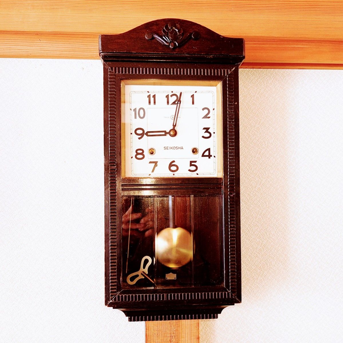 〈完動・美品〉精工舎　宮型ゼンマイ振り子掛け時計　古時計　ボンボン時計