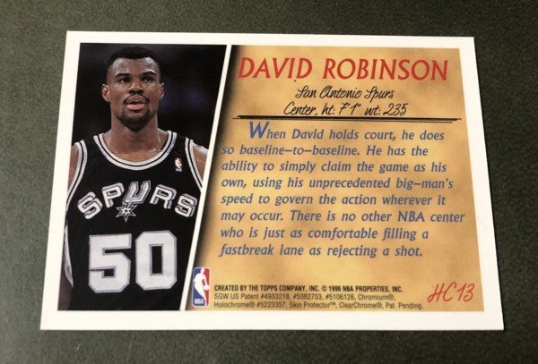 1996-97 TOPPS HOLDING COURT David Robinson REFRACTOR with COATING SPURSの画像2