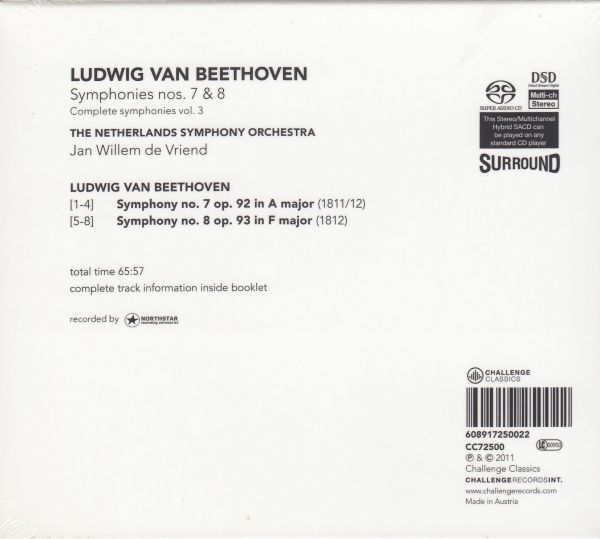 [SACD/Challenge]ベートーヴェン:交響曲第7番イ長調Op.92&交響曲第8番ヘ長調Op.93/J.W.d.フリエンド&オランダ交響楽団 2008-2010_画像2