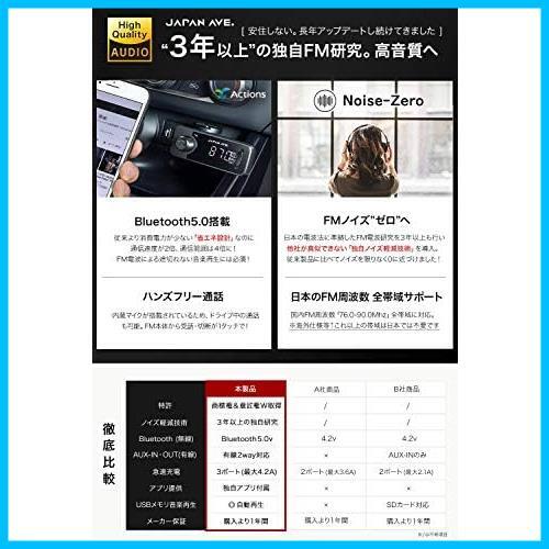 JAPAN AVE.(ジャパンアベニュー) 意匠取得 FMトランスミッター Bluetooth 5.0 高音質 ( ATSチップ搭載 ) iPhone 急速充電 USB ×3口 / AUXの画像3