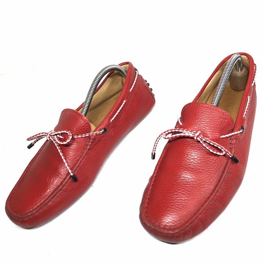 【トッズ】本物 TOD’S 靴 26cm 赤 ローファー スリッポン ドライビングシューズ カジュアルシューズ 本革 レザー 男性用 メンズ 伊製 7の画像1